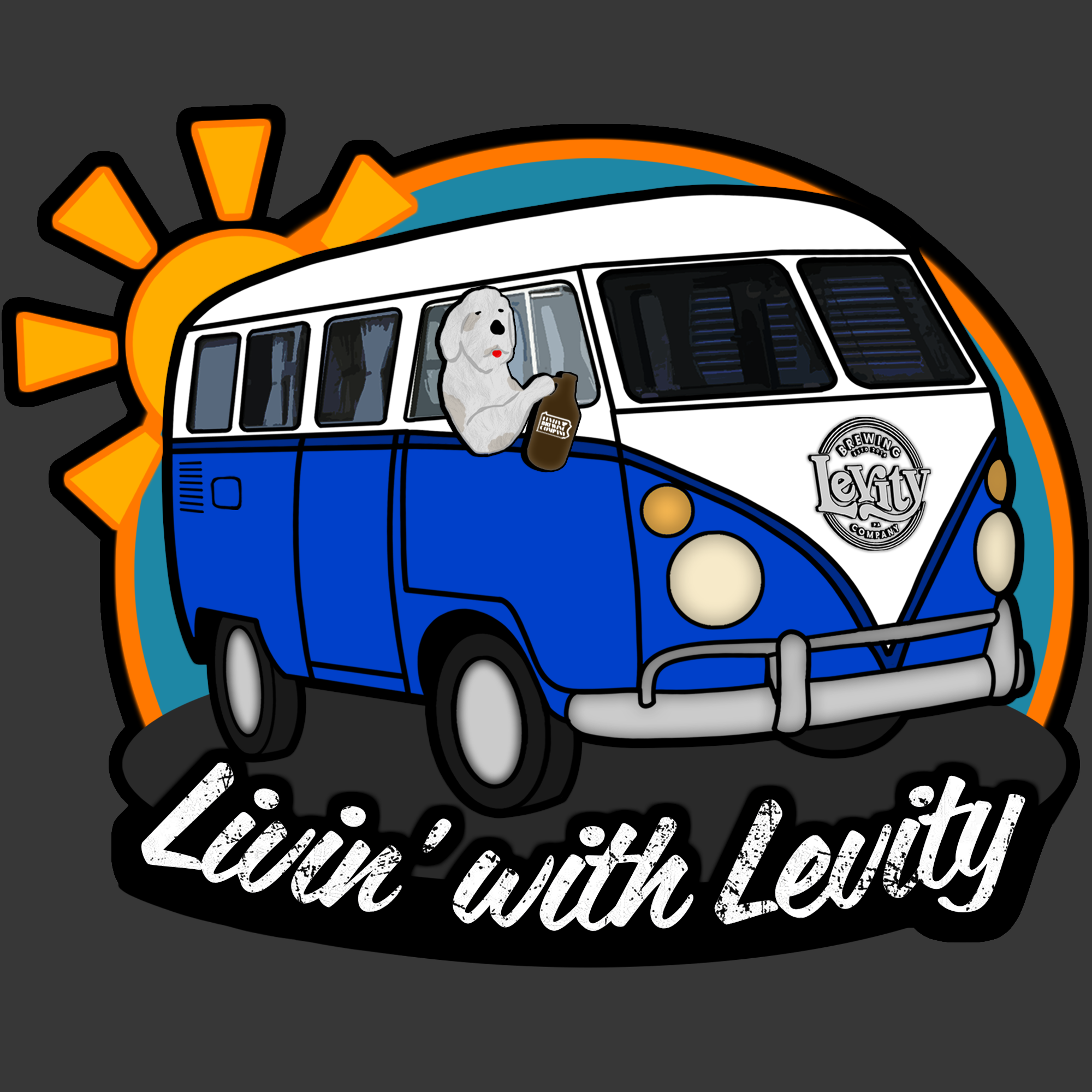 Levity Sticker with VW Bus and Owner's Dog